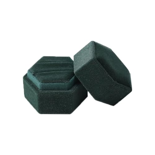 DYYEUAVT Hochzeits-Achteck-Quadrat-/Sechseck-Form mit abnehmbarem Deckel, Schmuckschatulle, Doppelring-Aufbewahrungsbox, Ring-Displaybox(2green) von DYYEUAVT
