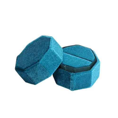 DYYEUAVT Hochzeits-Achteck-Quadrat-/Sechseck-Form mit abnehmbarem Deckel, Schmuckschatulle, Doppelring-Aufbewahrungsbox, Ring-Displaybox(S blue1) von DYYEUAVT