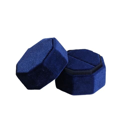 DYYEUAVT Hochzeits-Achteck-Quadrat-/Sechseck-Form mit abnehmbarem Deckel, Schmuckschatulle, Doppelring-Aufbewahrungsbox, Ring-Displaybox(S blue2) von DYYEUAVT