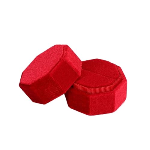 DYYEUAVT Hochzeits-Achteck-Quadrat-/Sechseck-Form mit abnehmbarem Deckel, Schmuckschatulle, Doppelring-Aufbewahrungsbox, Ring-Displaybox(Single red) von DYYEUAVT
