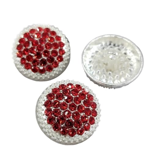 DYYEUAVT Luxuriöse rote Strass-Metall-Schaftknöpfe for Kleidung, glänzendes Gold, rund, Modedekor, Nähknopf for Kleidungsstück(Red with Silver,18mm 6pcs) von DYYEUAVT