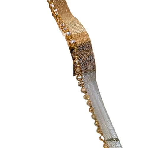 DYYEUAVT Mehrfarbige handgemachte Spitzenbesatz mit Perlen, Netzband, Kristallperlen, Spitzenbesatz, Kleidungskragen, Tasche, DIY-Accessoires(Champagne Gold) von DYYEUAVT