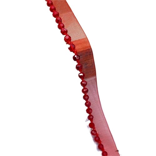 DYYEUAVT Mehrfarbige handgemachte Spitzenbesatz mit Perlen, Netzband, Kristallperlen, Spitzenbesatz, Kleidungskragen, Tasche, DIY-Accessoires(Red) von DYYEUAVT