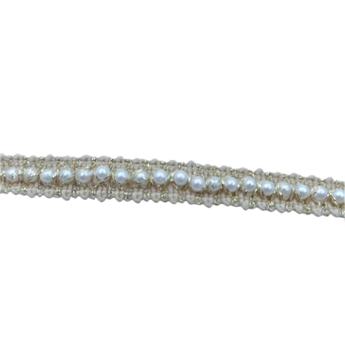 DYYEUAVT Spitzenbesatz mit Perlen und Goldfaden, 1 cm breit, Perlenband for Selbermachen, Basteln, Kleidung, Dekoration, Hochzeitskleid, Kragen, Ärmelspitze(Light Brown,3 Yards) von DYYEUAVT