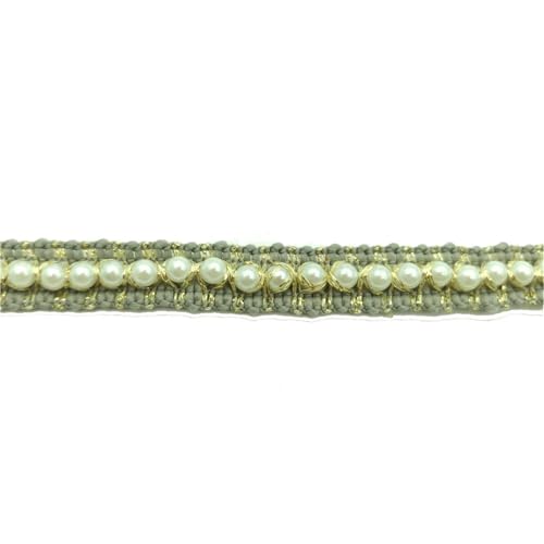 DYYEUAVT Spitzenbesatz mit Perlen und Goldfaden, 1 cm breit, Perlenband for Selbermachen, Basteln, Kleidung, Dekoration, Hochzeitskleid, Kragen, Ärmelspitze(Light Grey,1 Yard) von DYYEUAVT