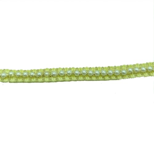DYYEUAVT Spitzenbesatz mit Perlen und Goldfaden, 1 cm breit, Perlenband for Selbermachen, Basteln, Kleidung, Dekoration, Hochzeitskleid, Kragen, Ärmelspitze(Light Yellow,3 Yards) von DYYEUAVT