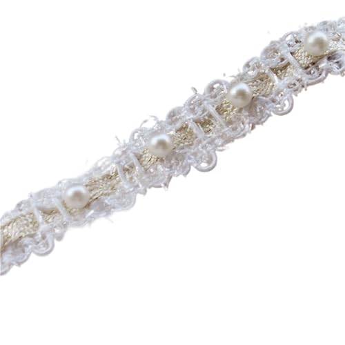 DYYEUAVT Tüll-Spitzenstoffband, weißgoldene Blumenperlen, Rüschenapplikation, Kragen, Kleiderdekor, DIY-Nähen(Style C White Gold) von DYYEUAVT