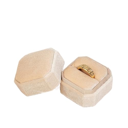 DYYEUAVT Vintage Achteckige quadratische Einzel- und Doppelringbox mit abnehmbarem Deckel, Aufbewahrungsbox for Ohrringe, Heiratsantrag, Ehering, Anhänger(Beige,Pendan Box) von DYYEUAVT