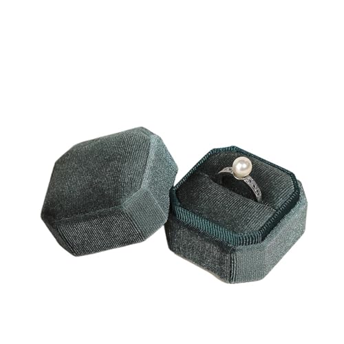 DYYEUAVT Vintage Achteckige quadratische Einzel- und Doppelringbox mit abnehmbarem Deckel, Aufbewahrungsbox for Ohrringe, Heiratsantrag, Ehering, Anhänger(Dark Green,Double Ring Box) von DYYEUAVT