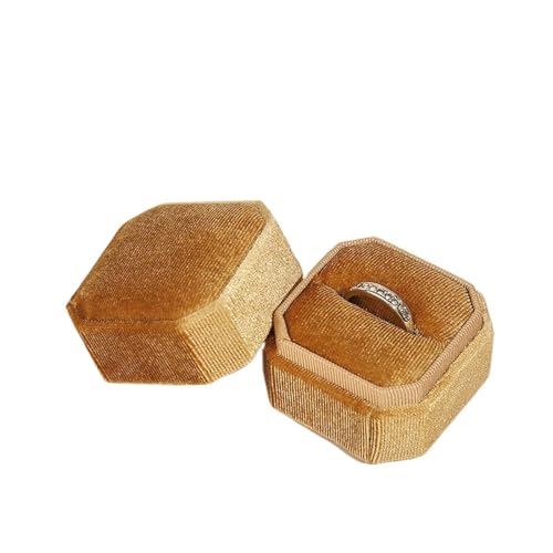 DYYEUAVT Vintage Achteckige quadratische Einzel- und Doppelringbox mit abnehmbarem Deckel, Aufbewahrungsbox for Ohrringe, Heiratsantrag, Ehering, Anhänger(Gold,Double Ring Box) von DYYEUAVT