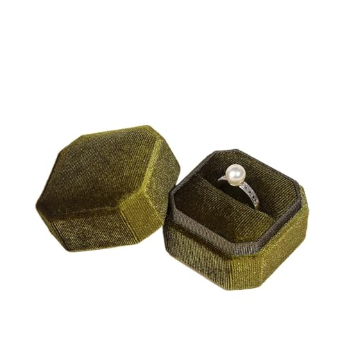 DYYEUAVT Vintage Achteckige quadratische Einzel- und Doppelringbox mit abnehmbarem Deckel, Aufbewahrungsbox for Ohrringe, Heiratsantrag, Ehering, Anhänger(Green,Single Ring Box) von DYYEUAVT
