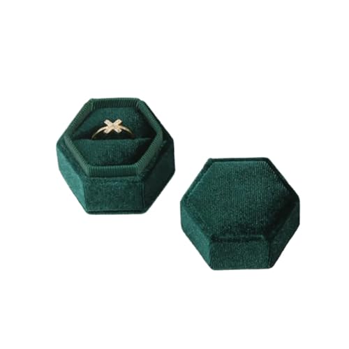 DYYEUAVT Vintage Achteckige quadratische Einzel- und Doppelringbox mit abnehmbarem Deckel, Aufbewahrungsbox for Ohrringe, Heiratsantrag, Ehering, Anhänger(Green-S,Single Ring Box) von DYYEUAVT