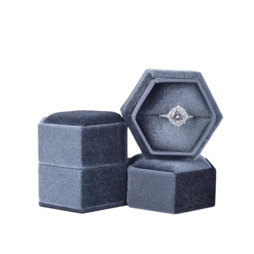 DYYEUAVT Vintage Achteckige quadratische Einzel- und Doppelringbox mit abnehmbarem Deckel, Aufbewahrungsbox for Ohrringe, Heiratsantrag, Ehering, Anhänger(Grey Blue-S,Double Ring Box) von DYYEUAVT