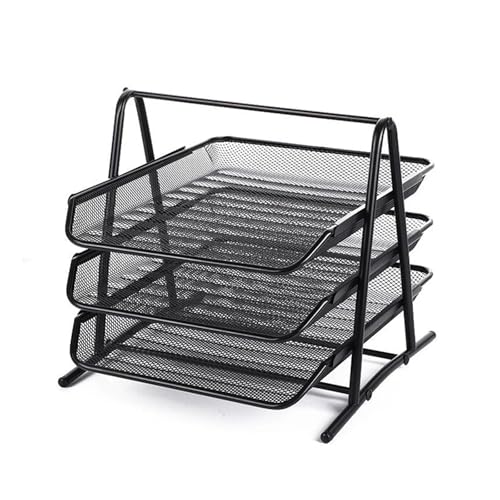 Dreischichtiger Aktenablage-Organizer, Bürobedarf, Desktop-Metall-Speicherverwaltungsregal, Mesh, multifunktional(Black) von DYYEUAVT
