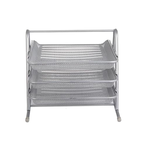 Dreischichtiger Aktenablage-Organizer, Bürobedarf, Desktop-Metall-Speicherverwaltungsregal, Mesh, multifunktional(Silver) von DYYEUAVT