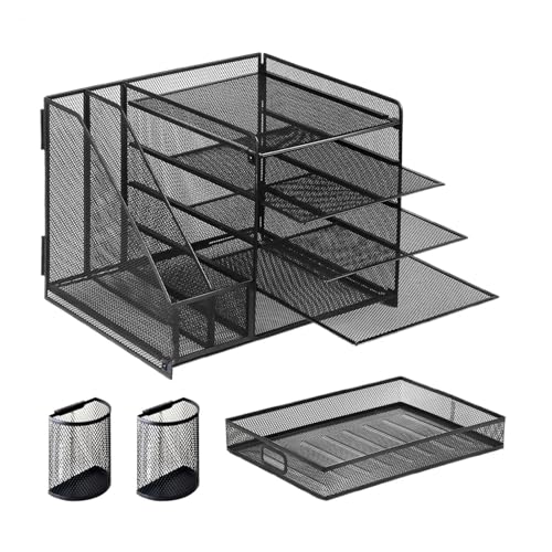 Mesh-Schreibtisch-Organizer mit Schiebeschublade, Tisch-Schreibwaren-Aktenhalter, Aufbewahrung, 5-stufiger Behälter for Dokumenten- und Kunstbedarf von DYYEUAVT