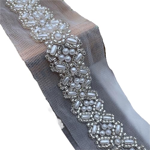 Spitzenband mit Perlen, Nähzubehör, Perlenbesatz für Kleidung, Kleid, Kragen, Manschette, DIY, Handwerk, Handarbeit, Applikation (25 mm) von DYYEUAVT