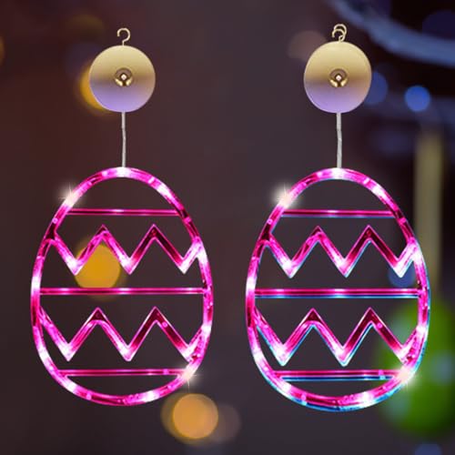 2 Stück Osterdeko Fensterlichter Innenleuchten,Ostereier Hängende Lichterkette mit Saugnapf Fenster Deko,Ostern Deko Batteriebetriebene Saugnapf Licht,Terrasse Schlafzimmer Party Osterdekoration von DZAY