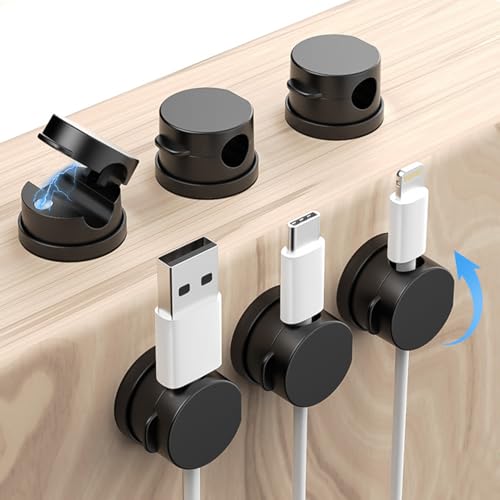 6 Stück Kabelhalter Selbstklebend,Cord Organizer Halter Starker Magnetisch Kabelmanagement,Kabelclips Organizer Holder für Schreibtisch,Nachttisch Ladekabel, HDMI,Audio Kabelorganizer (Schwarz) von DZAY