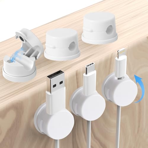 6 Stück Kabelhalter Selbstklebend,Cord Organizer Halter Starker Magnetisch Kabelmanagement,Kabelclips Organizer Holder für Schreibtisch,Nachttisch Ladekabel, HDMI,Audio Kabelorganizer (Weiß) von DZAY