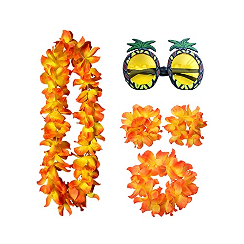 DZAY Hawaii Hula Set,4 Teilig Hawaii Blumenketten Bunten Hawaii Blumen Set mit Hawaii Girlanden und Ananas Sonnenbrille für die Tropische Themenparty am Sommerstrand (02) von DZAY