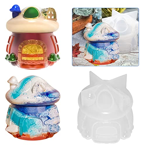 DZAY Silikonform Epoxidharz Pilz Dekoration Schmuckbox,Pilz Epoxidharz Formen Vorratsdosen Gießharz Resin Form mit Deckel,Pilz Epoxidharzformen DIY Schmuck Gießformen für Haus Desktop Dekoration DZAY Silikonform Epoxidharz Pilz Dekoration Schmuckbox,Pilz Epoxidharz Formen Vorratsdosen Gießharz Resin Form mit Deckel,Pilz Epoxidharzformen DIY Schmuck Gießformen für Haus Desktop Dekoration von DZAY