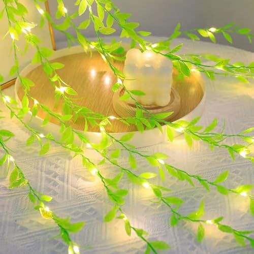 Efeu Lichterketten Vorhang Frühlingsdeko Innen LED Lichterkette Girlande Künstlich mit Timing-Funktion,Led Deko licht Blumengirlande Pflanzen für Zimmer Deko Aesthetic Leuchtdeko (Willow) von DZAY