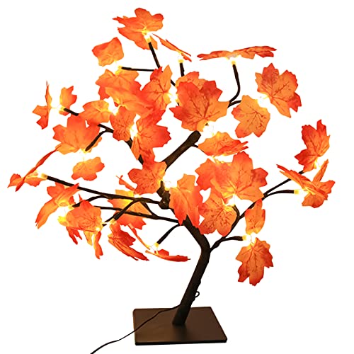 Herbst Deko Ahornblatt Baum Zweig Licht 24 LEDs 20 Zoll Warmweiß Lichterbaum USB Tisch Baumlicht,DIY Bonsai Baum Lampe Tischdekoration für Erntedankfest,Wohnzimmer,Schlafzimmer, Weihnacht Innen Deko von DZAY