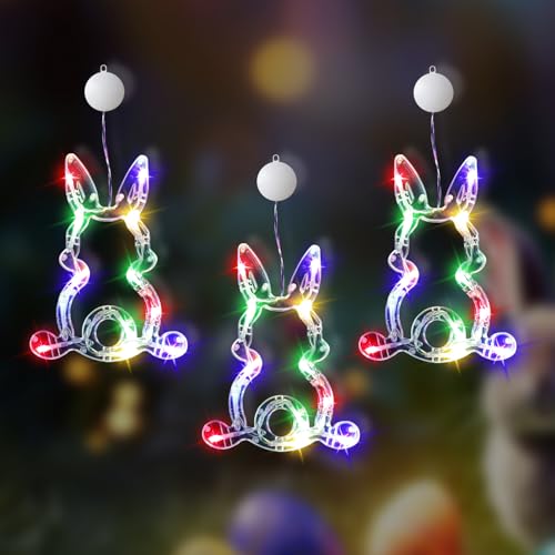 Led Lichterkette Ostern Osterfenster Lichter Osterhase Shaped Multicolor Ostern Deko Hängende String Lichter mit Saugnapf,Osterbeleuchtung für Deko Lichterkette Innen Haus (3) von DZAY