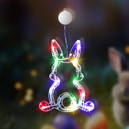 Led Lichterkette Ostern Osterfenster Lichter Osterhase Shaped Multicolor Ostern Deko Hängende String Lichter mit Saugnapf,Osterbeleuchtung für Deko Lichterkette Innen Haus (Farben) von DZAY