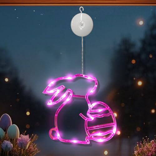 Led Lichterkette Ostern Osterfenster Lichter Osterhase Shaped Multicolor Ostern Deko Hängende String Lichter mit Saugnapf,Osterbeleuchtung für Deko Lichterkette Innen Haus (Rosa) von DZAY