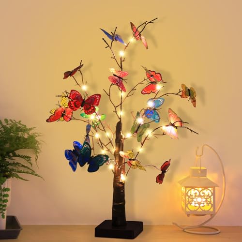 Lichterbaum Innen LED Baum Lichter Frühlingsdeko,Baumbeleuchtung Innen Schmetterling Baum Lampe Dekolampe Stimmungslicht,Lichterkette Innen Dekobaum für Hochzeit Party Wohnzimmer Deko (03) von DZAY