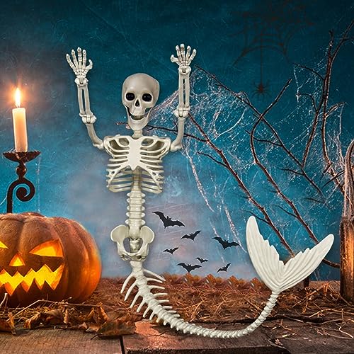 Meerjungfrau Skelett Halloween Dekoration,Realistische Ganzkörper Bewegliches Skelett Gruseliges Dekor für Friedhofs Spukhaus Requisiten im Innen Außenbereich von DZAY