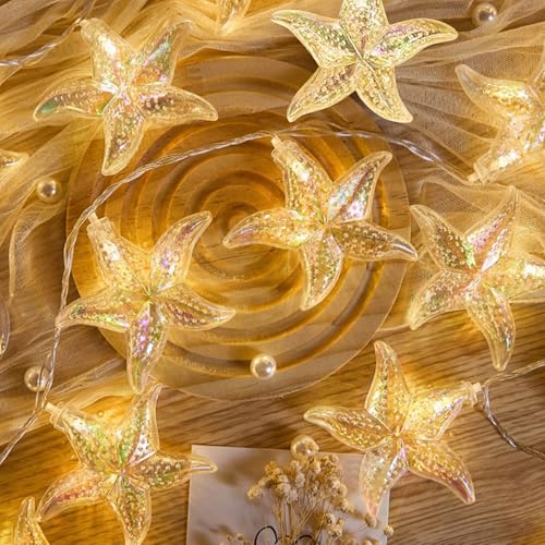 Muschel Lichterkette Meerestiere Deko,3M 20LED Lichterkette Kinderzimmer Girlande Korallen Deko,LED Lichterketten Fenster Innen,Maritime Lichterketten Innen Außen für Garten Hochzeits Zimmer (02) von DZAY