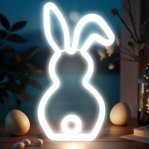 Osterdeko Beleuchtet Hasen mit Led Lichter,Osterhasen Deko Hasen Figuren Frühling Ostern Deko,Led Osterhasen Lampe Deko Figuren für Frühlingsdeko,Osterdeko Innen Tischdeko (Weiß) von DZAY