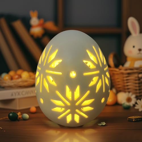 Ostereier Deko Beleuchtet Teelicht Ostern Deko Tischdekoration Eier Lichter,Led Osterbeleuchtung Lampe Keramik Nachtlicht,Ostern Eier Deko,Leuchtendes Osterei für Party Dekoration (05) von DZAY