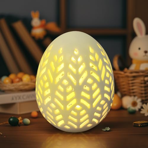 Ostereier Deko Beleuchtet Teelicht Ostern Deko Tischdekoration Eier Lichter,Led Osterbeleuchtung Lampe Keramik Nachtlicht,Ostern Eier Deko,Leuchtendes Osterei für Party Dekoration (06) von DZAY