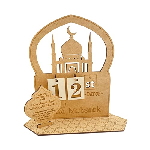 Ramadan Kalender Dekorative Adventskalender,Eid Mubarak Dekoration Ramadan Planer aus Acryl,Ramadan Deko Countdown Kalender Tischdekoration Wohnzimmer Ramadan Geschenke für Kinder (Holz 01) von DZAY