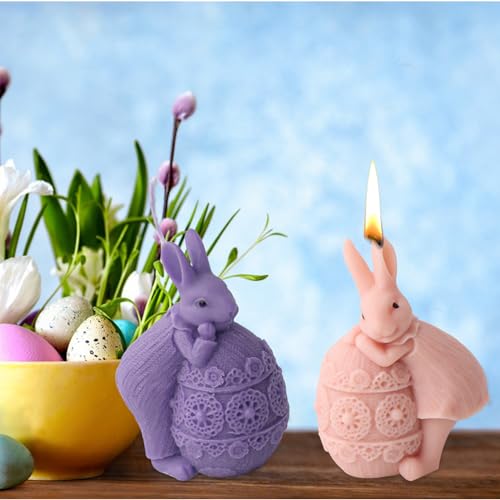 Silikonformen Gießformen Ostern Kaninchen Silikonform,3D Osterhase Eierform Silikonform Kerzenformen,Kaninchen Umarmt Eier für Kerzenherstellung Ostern Seifenform Home Dekorieren (2 Stück) von DZAY