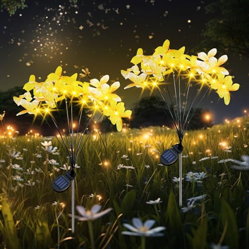 Solarlampen für Außen 20 LED Solar Gartenleuchten,Solar Lichterkette Aussen Gartendeko für Draußen Wetterfest Solarleuchten,Solar Butterfly Lights mit 8-Modi Terrassenleuchten Garten Deko (10,Gelb) von DZAY