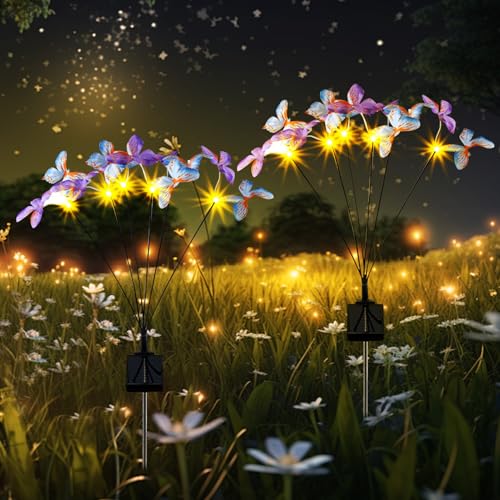 Solarlampen für Außen 20 LED Solar Gartenleuchten,Solar Lichterkette Aussen Gartendeko für Draußen Wetterfest Solarleuchten,Solar Butterfly Lights mit 8-Modi Terrassenleuchten Garten Deko (6,Bunt) von DZAY