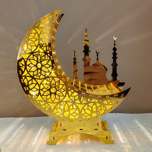 Ramadan Deko Mondlampe Tischdekoration,LED Ramadan Lichterkette Ramadan Dekoration Lamp Mond Stern Nachtlichter,Umrah Mubarak Deko Halbmond Ramadan Lantern für Eid Mubarak Partys von DZAY
