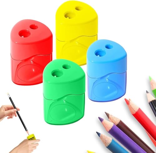 4 Stück Anspitzer Mit Behälter Anspitzer Kinder, Doppelloch-Bleistiftspitzer Und Manueller Pencil Sharpener,Bleistiftspitzer Dosenspitzer,Spitzer Für Schule Büro, 4 Farben von DZHCBNE