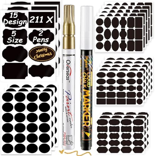 DZSEE® Tafeletiketten Selbstklebend 211stk * 2x Löschbar Kreidemarker, Etiketten Selbstklebend für Gläser, Tafel Aufkleber, Universal-Aufkleber für Küche Gewürzgläser. Patent 008542377-0002 von DZSEE