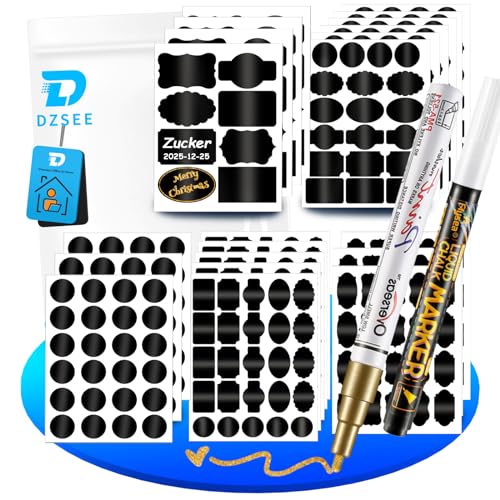 DZSEE® Tafeletiketten Selbstklebend 312 2x Löschbar Kreidemarker, Etiketten Selbstklebend für Gläser, Tafel Aufkleber, Dekorative Sticker für Küche Gewürzgläser, Marmeladen, Flaschen von DZSEE