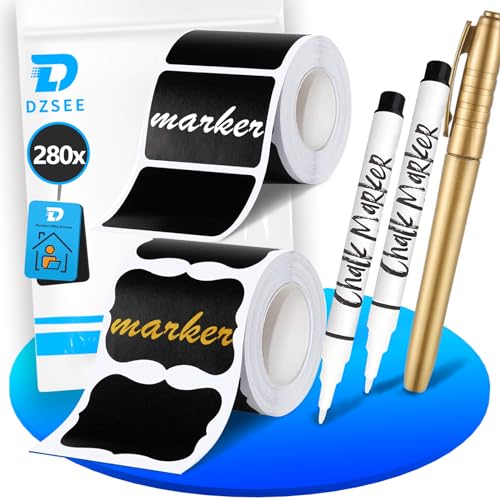 DZSEE Tafel Aufkleber, Wasserdichte Etiketten Selbstklebend mit 2 Kreidemarker, Ablösbare Universal-Aufkleber für Gläser, Küche Gewürzgläser, Flaschen| 280 stück+2 Stift-A. Patent 008542377-0003 von DZSEE