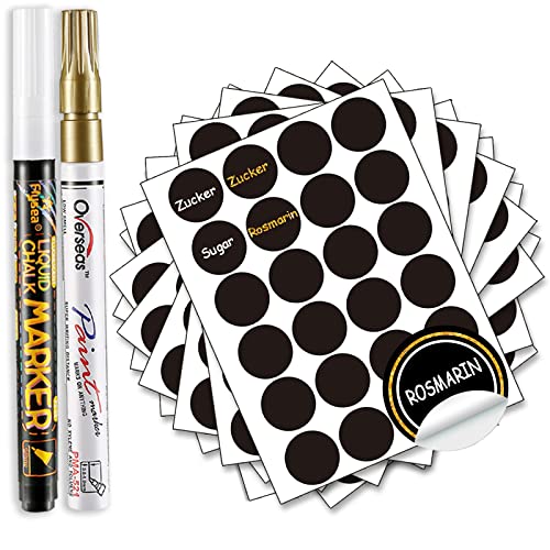 Etiketten Selbstklebend Rund (4cm Ø) 288stk, DZSEE® Tafel Aufkleber Schwarz, Runde Aufkleber zum Beschriften für Gläser - Sticker, Labels, Klebeetiketten- Löschbar Wasserdicht. Patent 008542377-0001 von DZSEE