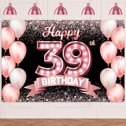 "Happy 39th Birthday" rotgoldener Banner, Hintergrund, Prost bis 39 Jahre, Konfetti-Luftballons, Themen-Dekor-Dekorationen für Frauen, 39 Jahre, Rosa, Geburtstagsparty, Geburtstag, Geburtstag "Happy 39th Birthday" rotgoldener Banner, Hintergrund, Prost bis 39 Jahre, Konfetti-Luftballons, Themen-Dekor-Dekorationen für Frauen, 39 Jahre, Rosa, Geburtstagsparty, Geburtstag, Geburtstag von DZTRELFK