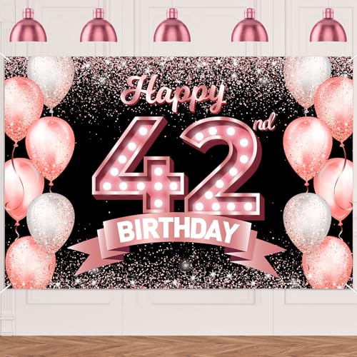 "Happy 42nd Birthday" rotgoldener Banner, Hintergrund, Prost bis 42 Jahre, Konfetti-Luftballons, Themen-Dekor-Dekorationen für Frauen, 42 Jahre alt, Rosa, Geburtstagsparty, Geburtstag, Geburtstag "Happy 42nd Birthday" rotgoldener Banner, Hintergrund, Prost bis 42 Jahre, Konfetti-Luftballons, Themen-Dekor-Dekorationen für Frauen, 42 Jahre alt, Rosa, Geburtstagsparty, Geburtstag, Geburtstag von DZTRELFK