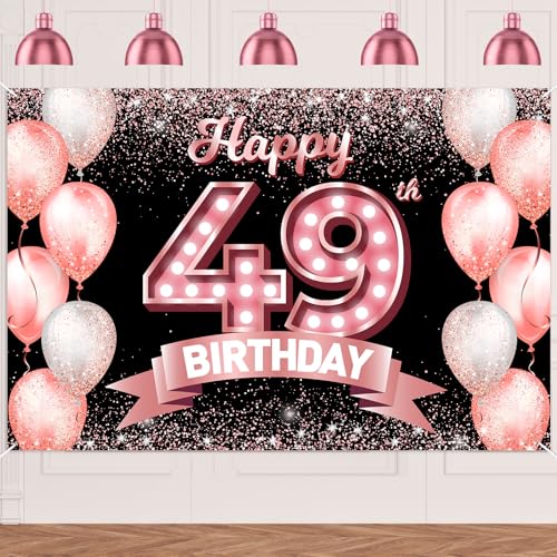 "Happy 49th Birthday" rotgoldener Banner, Hintergrund, Prost bis 49 Jahre, Konfetti-Luftballons, Themen-Dekor-Dekorationen für Frauen, 49 Jahre, Rosa, Geburtstagsparty, Geburtstag, Geburtstag "Happy 49th Birthday" rotgoldener Banner, Hintergrund, Prost bis 49 Jahre, Konfetti-Luftballons, Themen-Dekor-Dekorationen für Frauen, 49 Jahre, Rosa, Geburtstagsparty, Geburtstag, Geburtstag von DZTRELFK